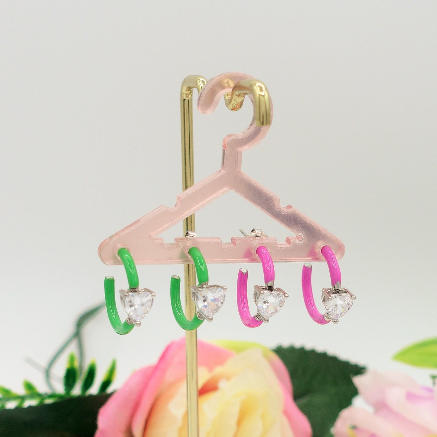 ROSE FLUO - HOOPS - acciaio inossidabile- 13 colori orecchini a cerchio smaltati con cubic zirconia