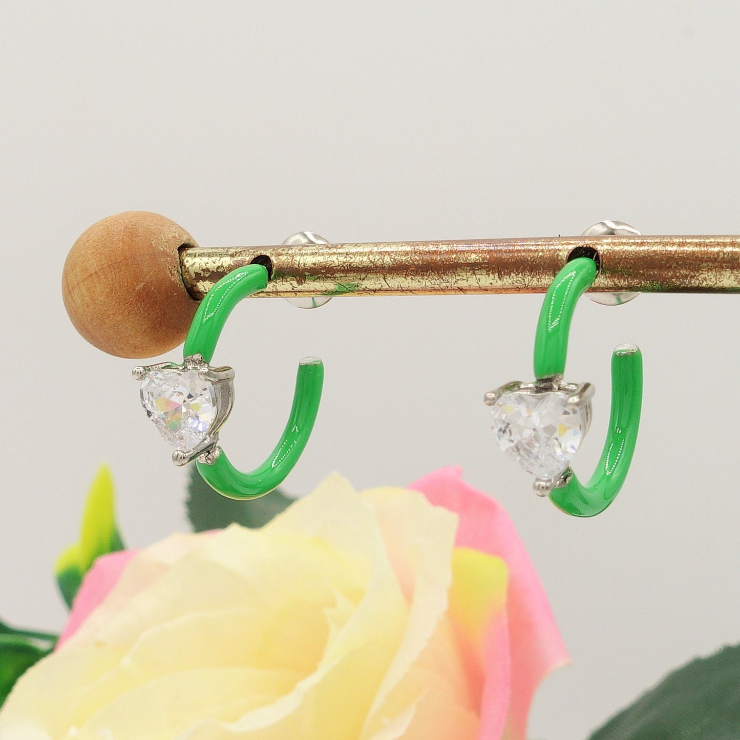 ROSE FLUO - HOOPS - acciaio inossidabile- 13 colori orecchini a cerchio smaltati con cubic zirconia