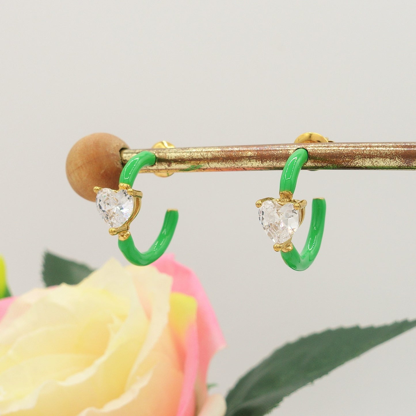 ROSE FLUO - HOOPS - acciaio inossidabile- 13 colori orecchini a cerchio smaltati con cubic zirconia