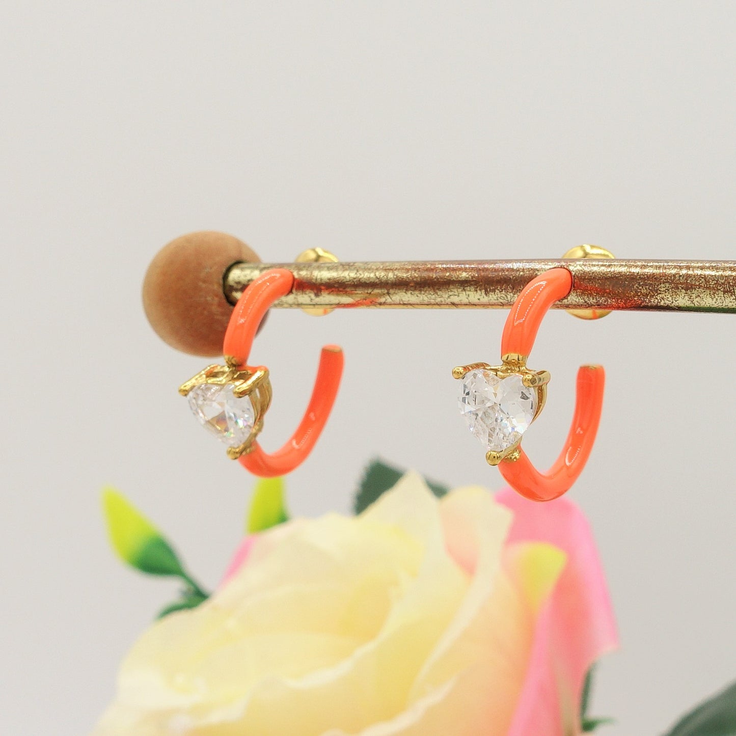 ROSE FLUO - HOOPS - acciaio inossidabile- 13 colori orecchini a cerchio smaltati con cubic zirconia