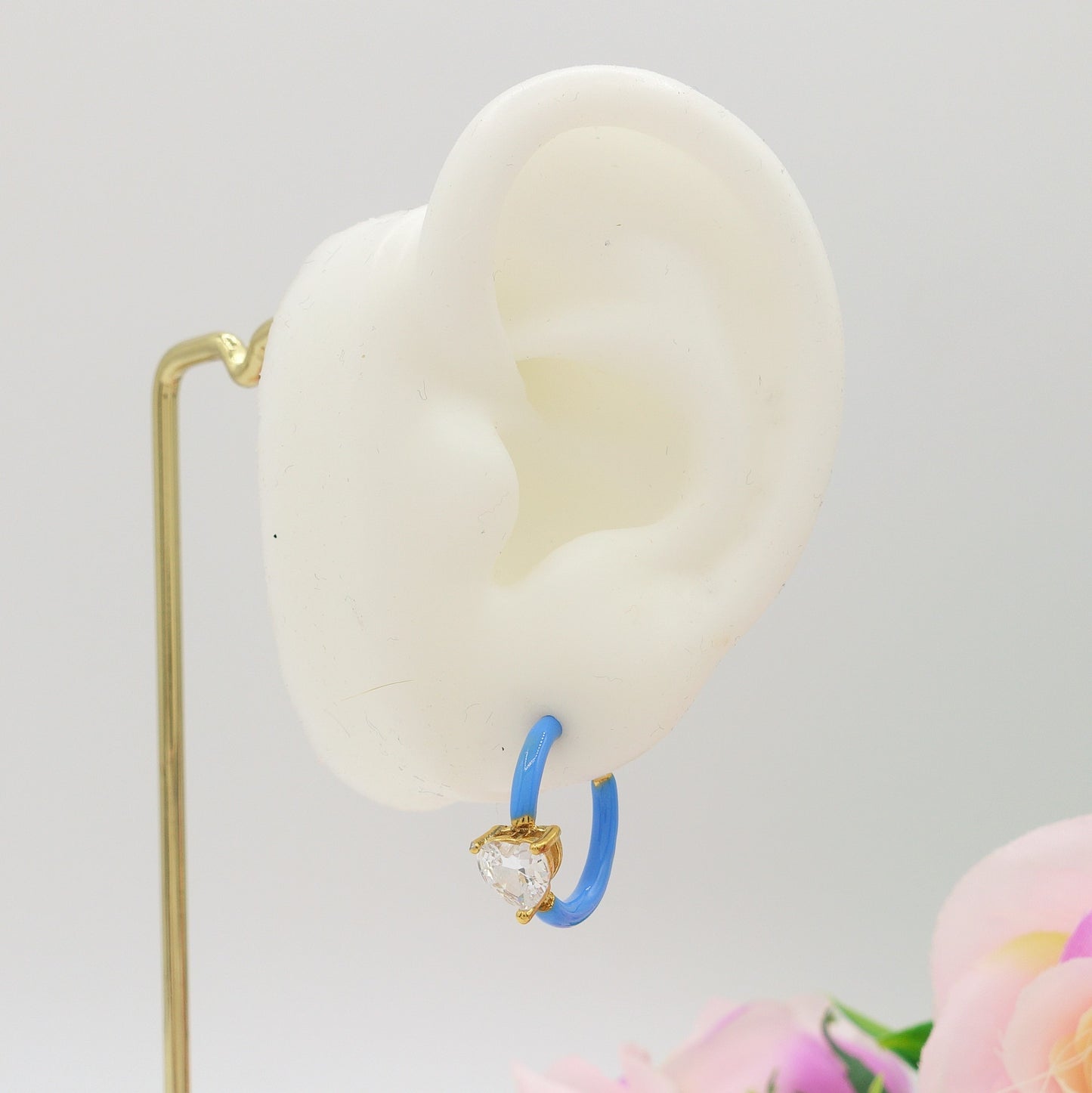 ROSE FLUO - HOOPS - acciaio inossidabile- 13 colori orecchini a cerchio smaltati con cubic zirconia
