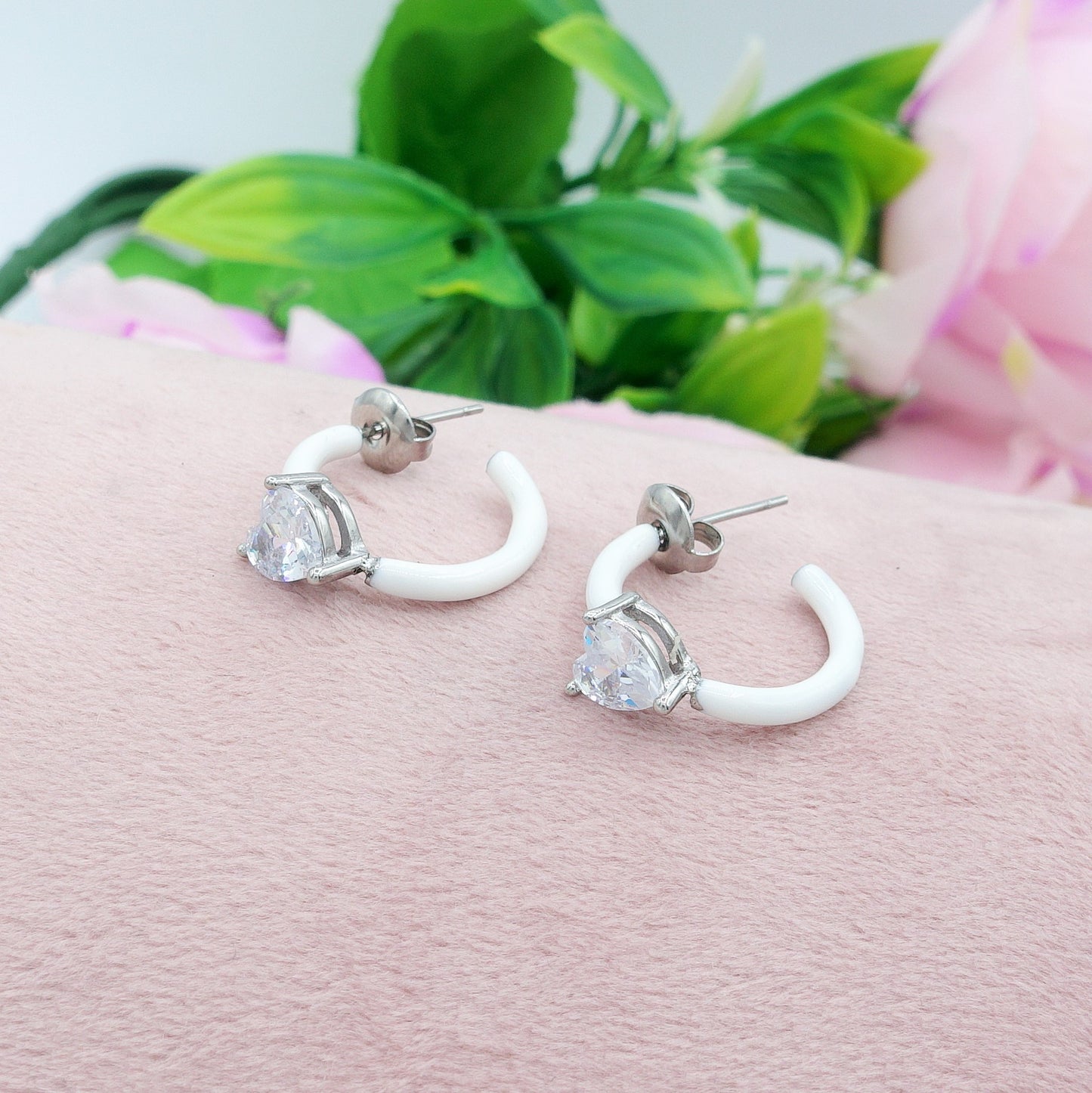ROSE FLUO - HOOPS - acciaio inossidabile- 13 colori orecchini a cerchio smaltati con cubic zirconia