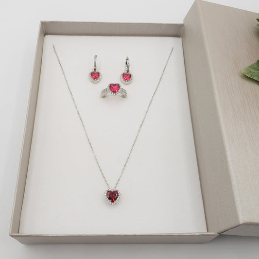 DIANA -" RED Set"- collana zirconi + orecchini e anello zirconia