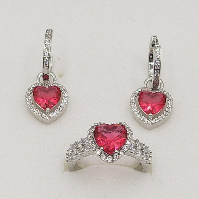 DIANA -" RED Set"- collana zirconi + orecchini e anello zirconia