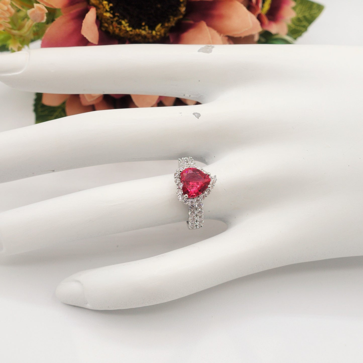 DIANA -" RED Set"- collana zirconi + orecchini e anello zirconia