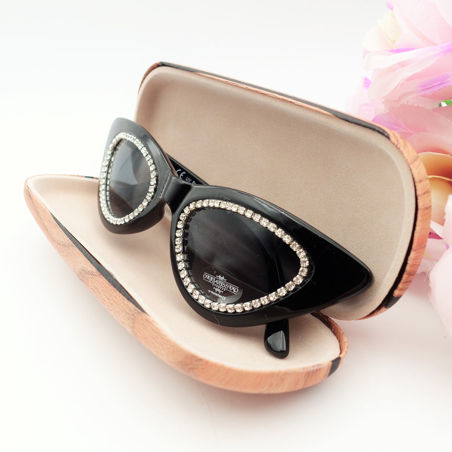 ARYA CRYSTAL - Occhiali da sole Cateye UV400 con custodia