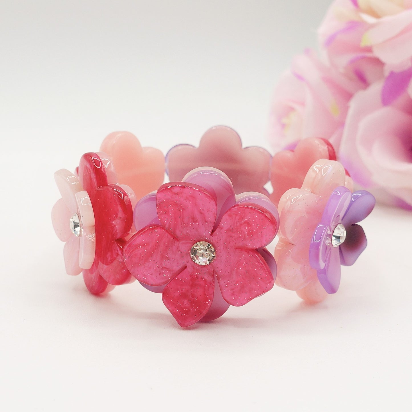 NIKKI ~ Maxi Bracciale in resina con flowers e cubic zirconia