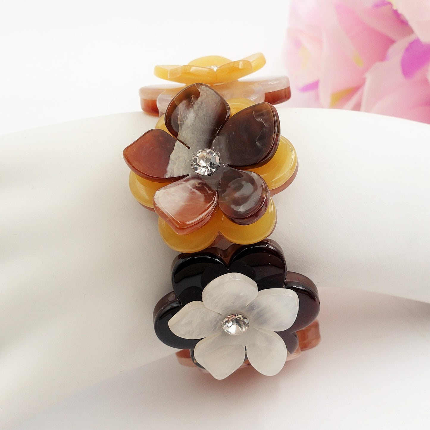 NIKKI ~ Maxi Bracciale in resina con flowers e cubic zirconia