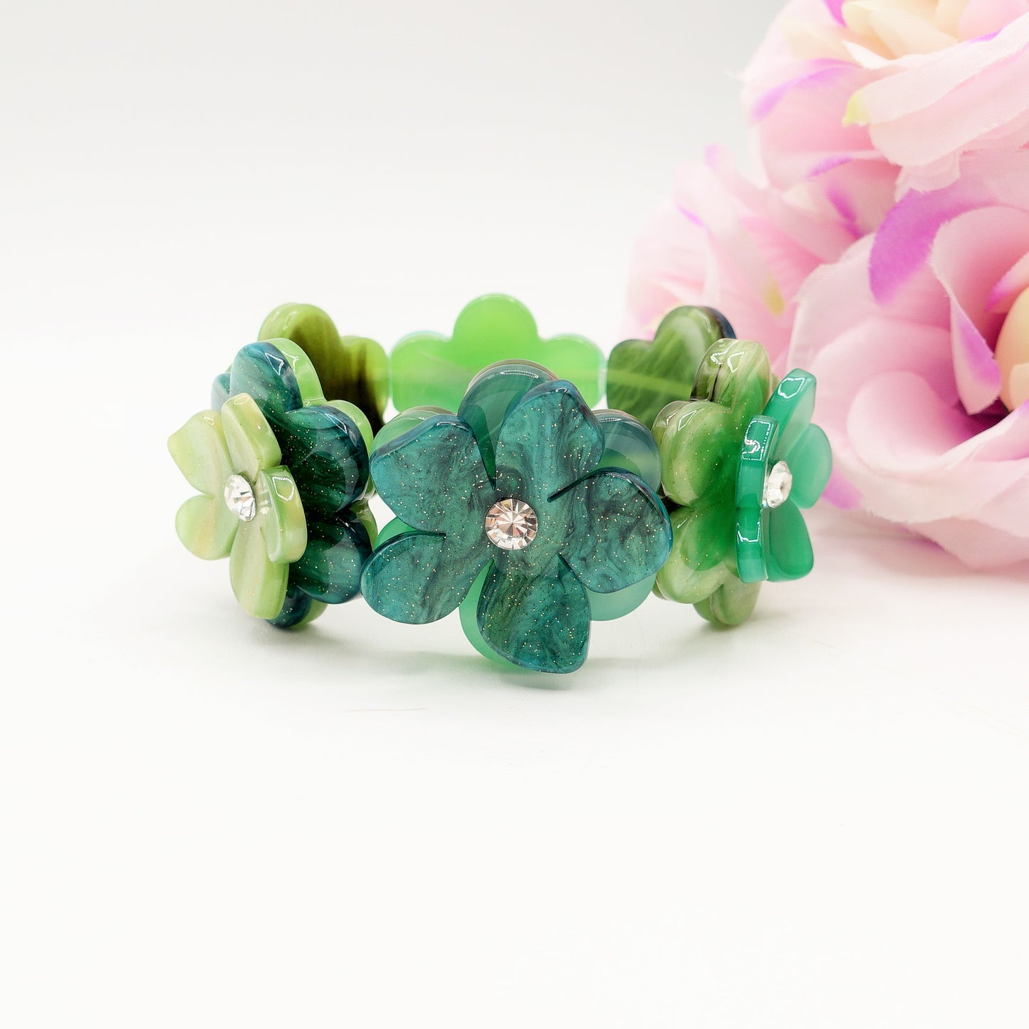 NIKKI ~ Maxi Bracciale in resina con flowers e cubic zirconia