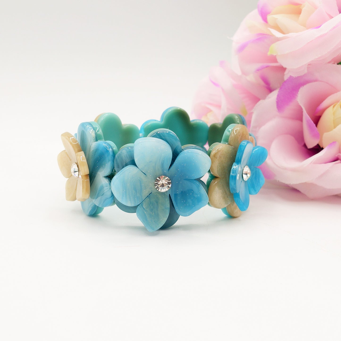 NIKKI ~ Maxi Bracciale in resina con flowers e cubic zirconia