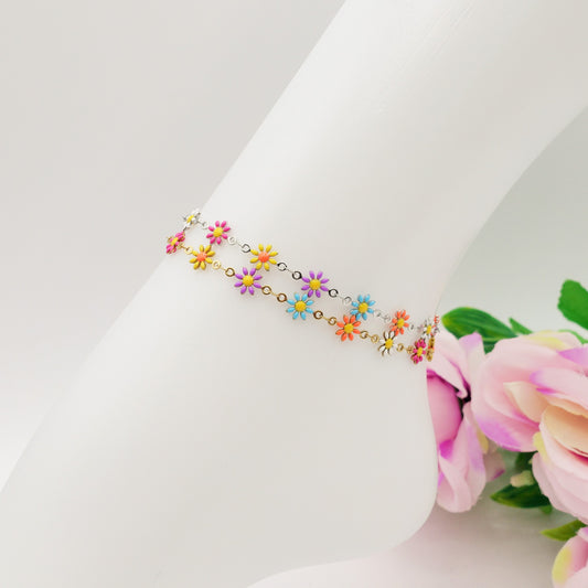 FLORA ~ Cavigliera smaltata in ACCIAIO INOSSIDABILE