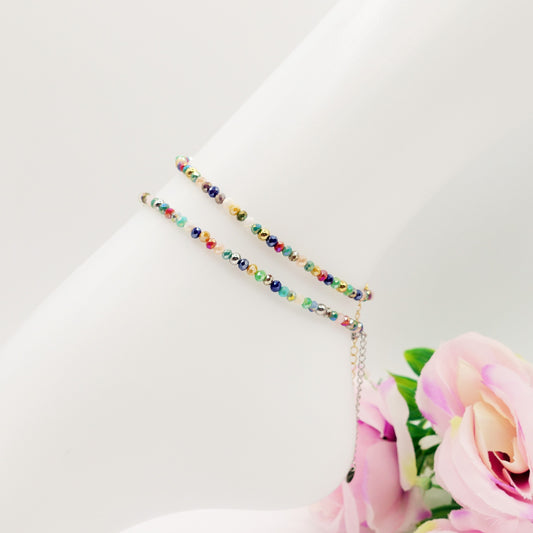 MAUI ~ Cavigliera perline cristallo in ACCIAIO INOSSIDABILE