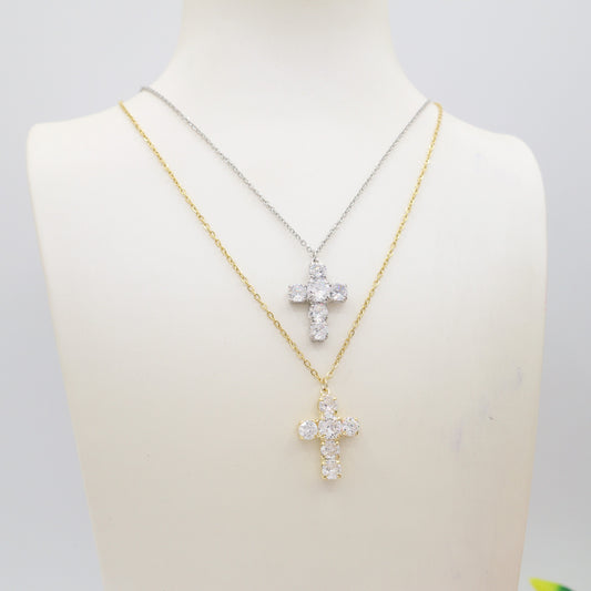 SYLVIE - MINI - ACCIAIO INOSSIDABILE- Collana con pendente croce in cubic zirconia