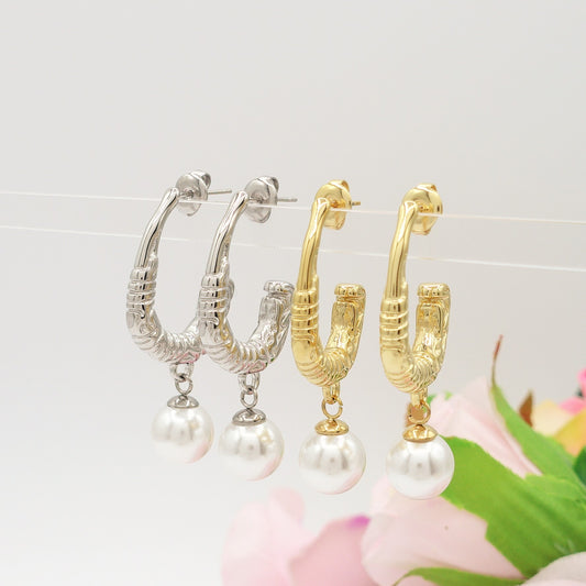 CORDELIA - ACCIAIO INOSSIDABILE ~ Paio Orecchini vintage con perla pendente