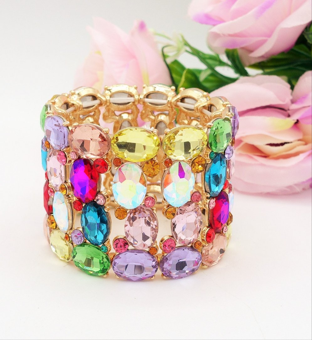 SAMANTHA Double - Bracciale elasticizzato con Zirconi e pietre sfaccettate