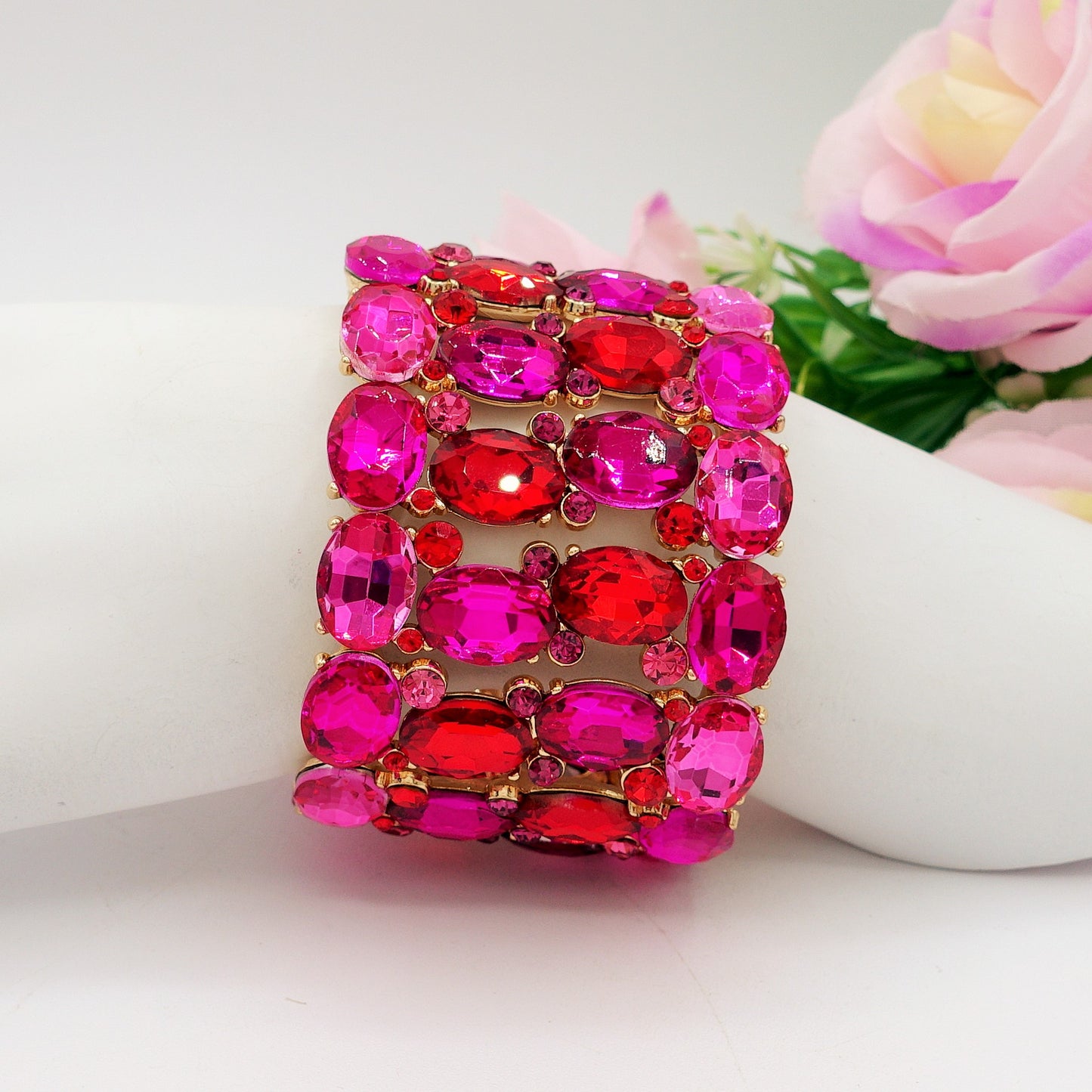 SAMANTHA Double - Bracciale elasticizzato con Zirconi e pietre sfaccettate