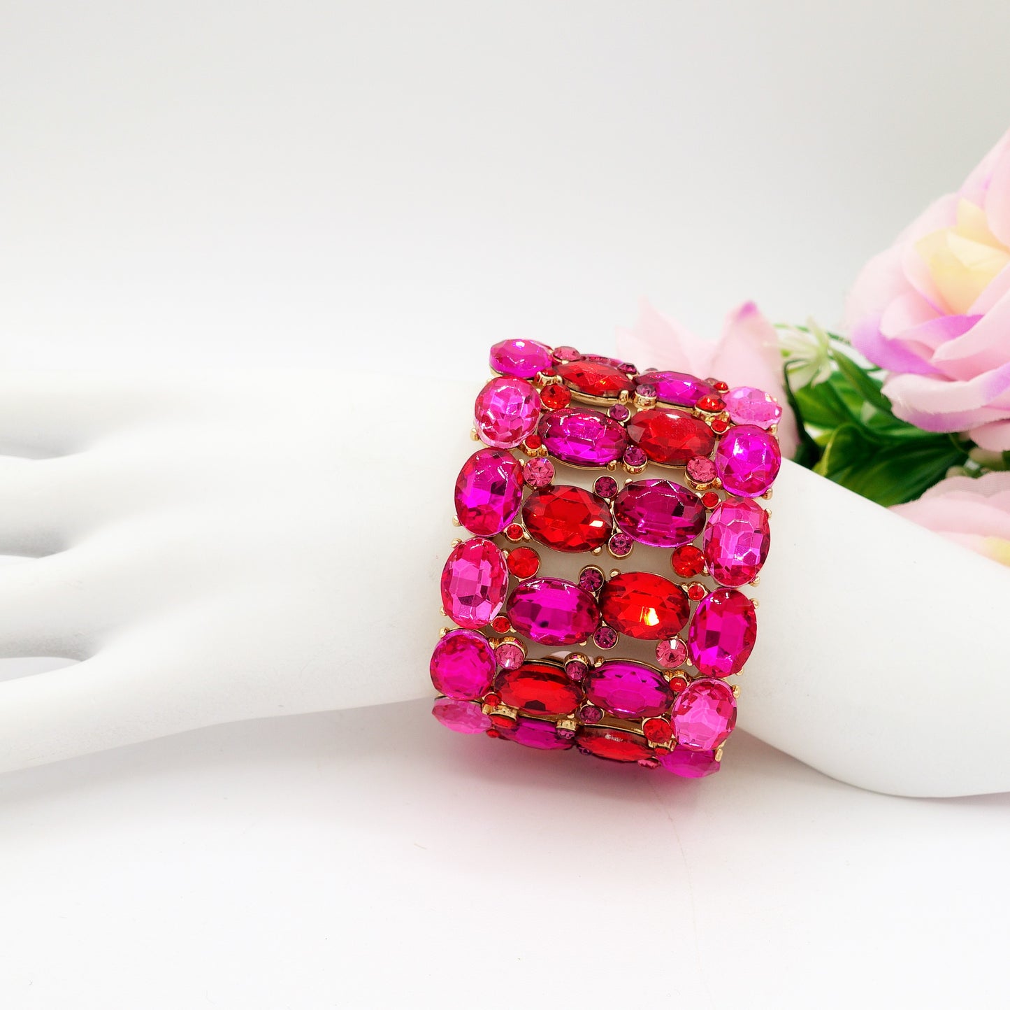 SAMANTHA Double - Bracciale elasticizzato con Zirconi e pietre sfaccettate