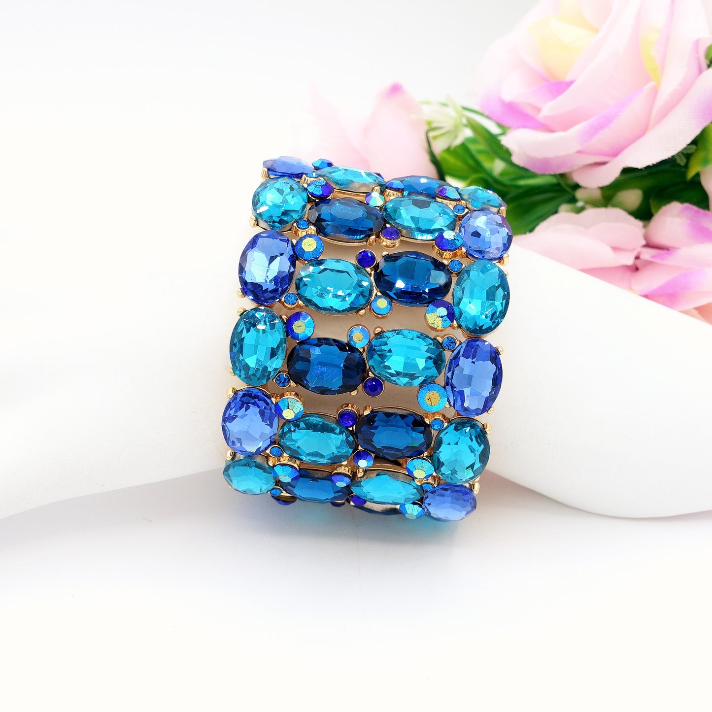 SAMANTHA Double - Bracciale elasticizzato con Zirconi e pietre sfaccettate