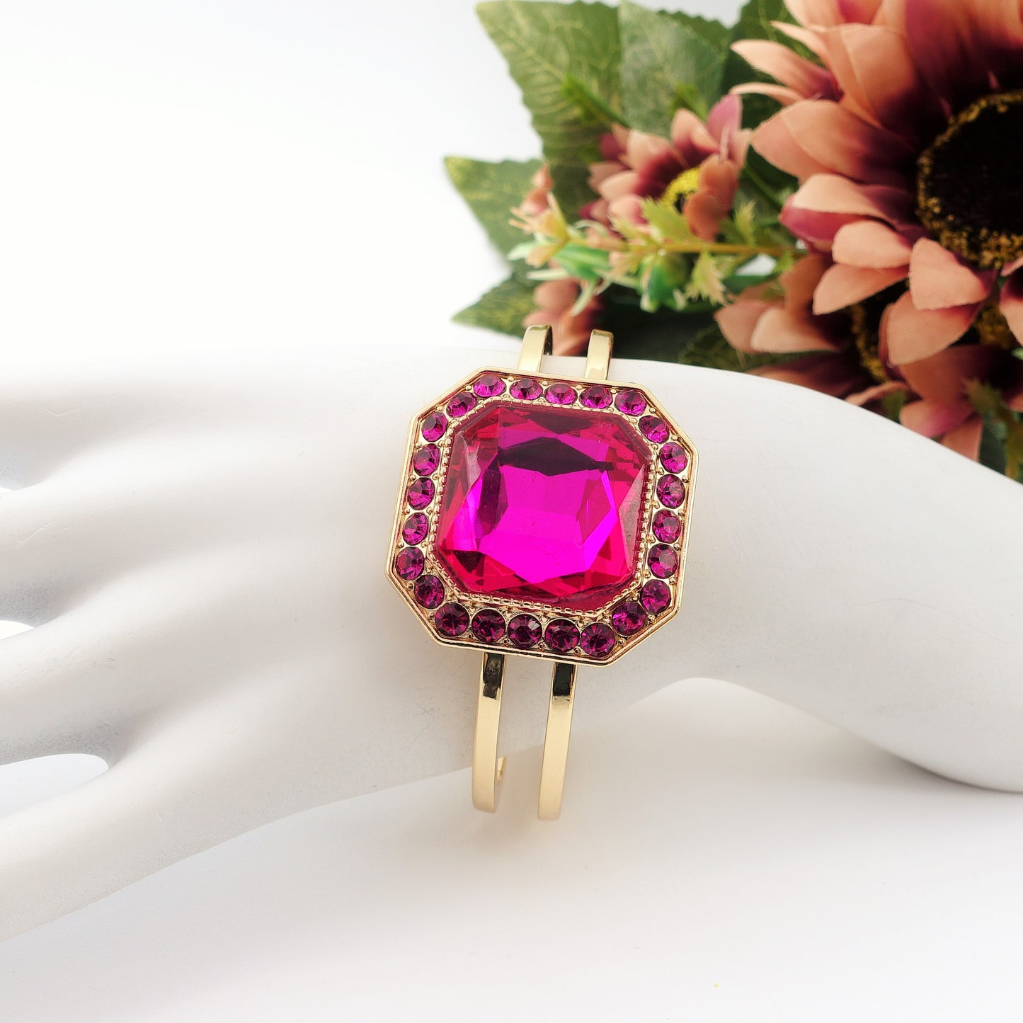 MELISSA - Bracciale manetta con maxi pietra e cubic zirconia