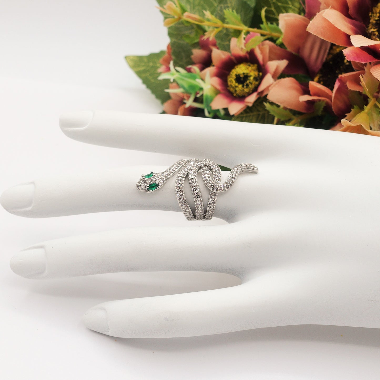 PETRA - Anello serpente regolabile con cubic zirconia