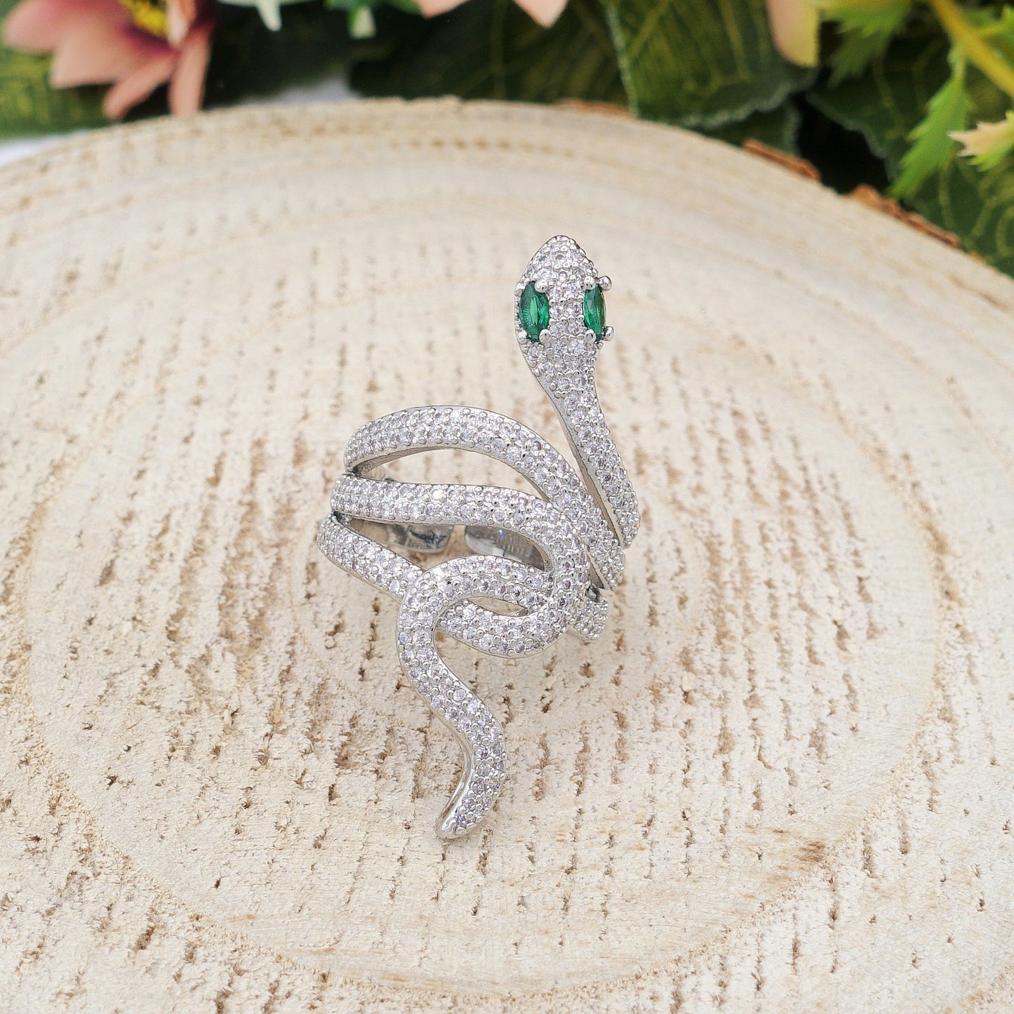 PETRA - Anello serpente regolabile con cubic zirconia