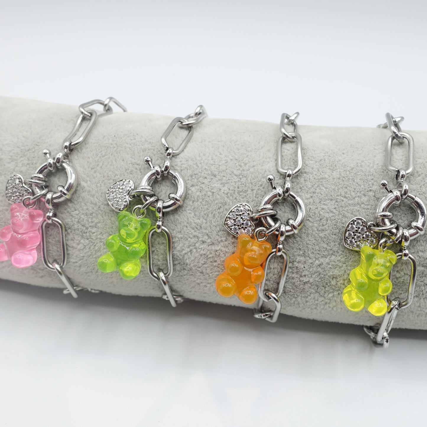 WINONA ~ ACCIAIO INOSSIDABILE Bracciale catena + timone e Teddy colorato