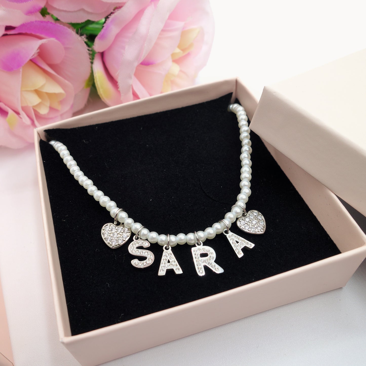 CHOKER Perle Con Nome personalizzabile in Acciaio Inox