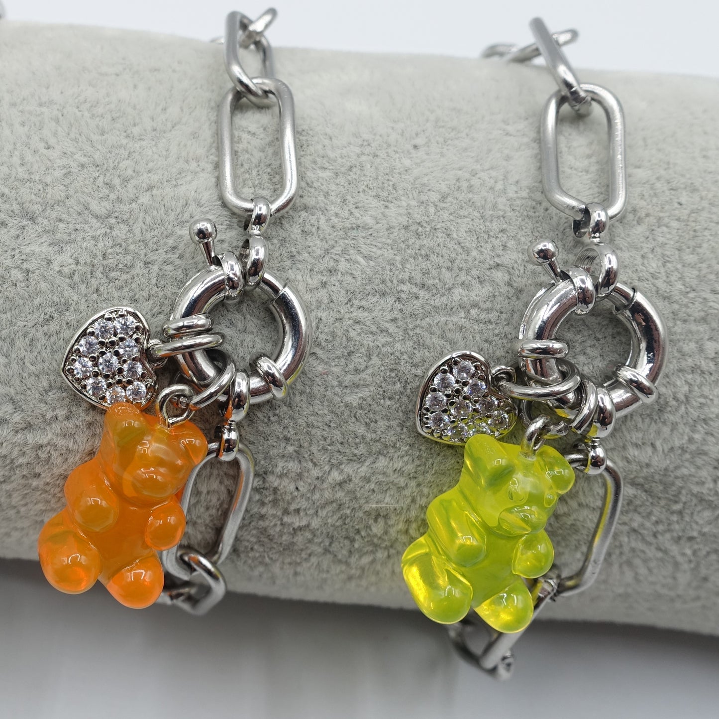 WINONA ~ ACCIAIO INOSSIDABILE Bracciale catena + timone e Teddy colorato