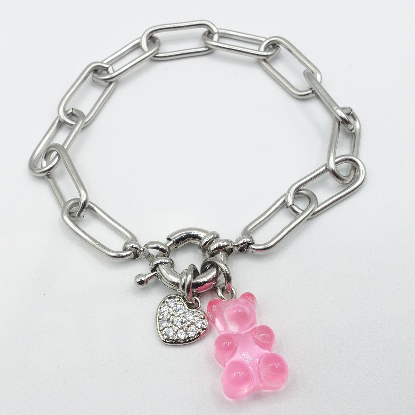 WINONA ~ ACCIAIO INOSSIDABILE Bracciale catena + timone e Teddy colorato