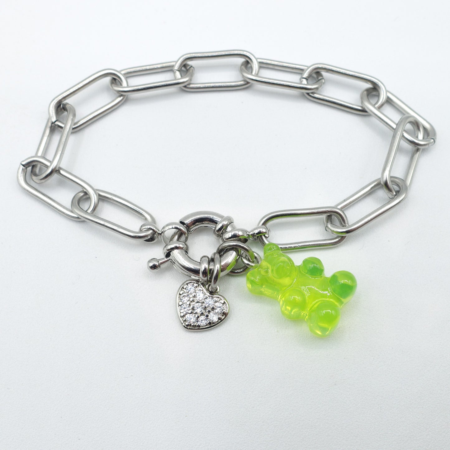 WINONA ~ ACCIAIO INOSSIDABILE Bracciale catena + timone e Teddy colorato