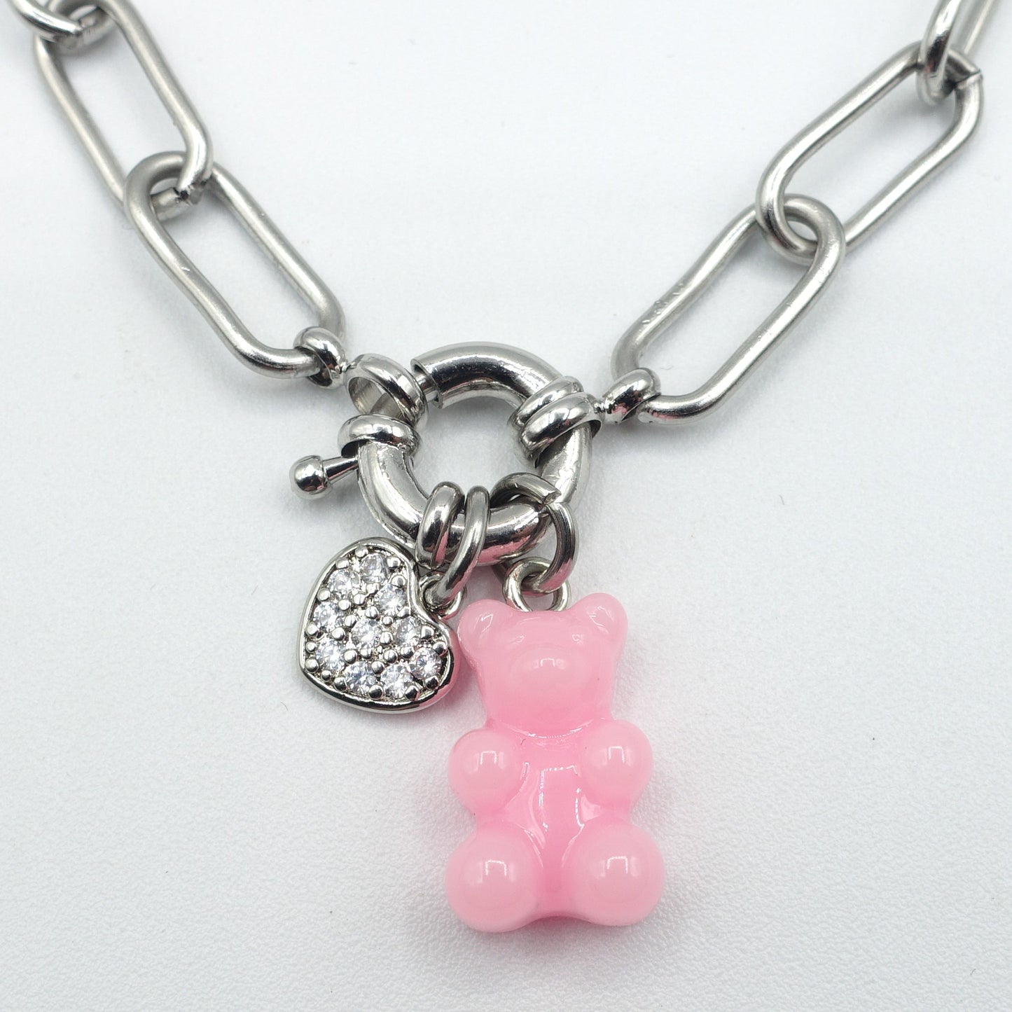 WINONA ~ ACCIAIO INOSSIDABILE Bracciale catena + timone e Teddy colorato