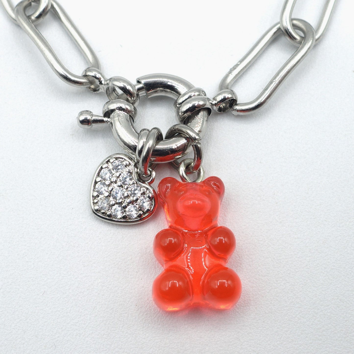 WINONA ~ ACCIAIO INOSSIDABILE Bracciale catena + timone e Teddy colorato