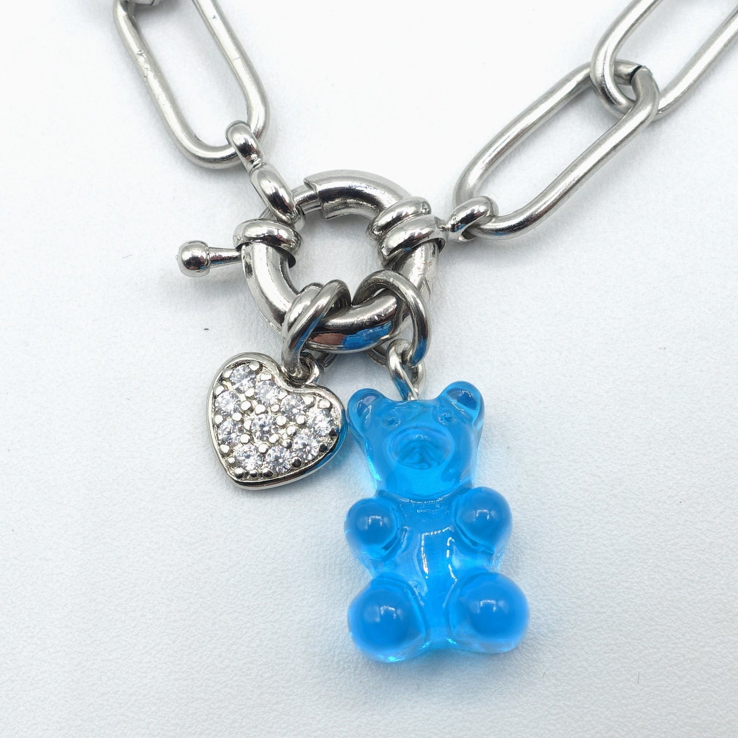 WINONA ~ ACCIAIO INOSSIDABILE Bracciale catena + timone e Teddy colorato