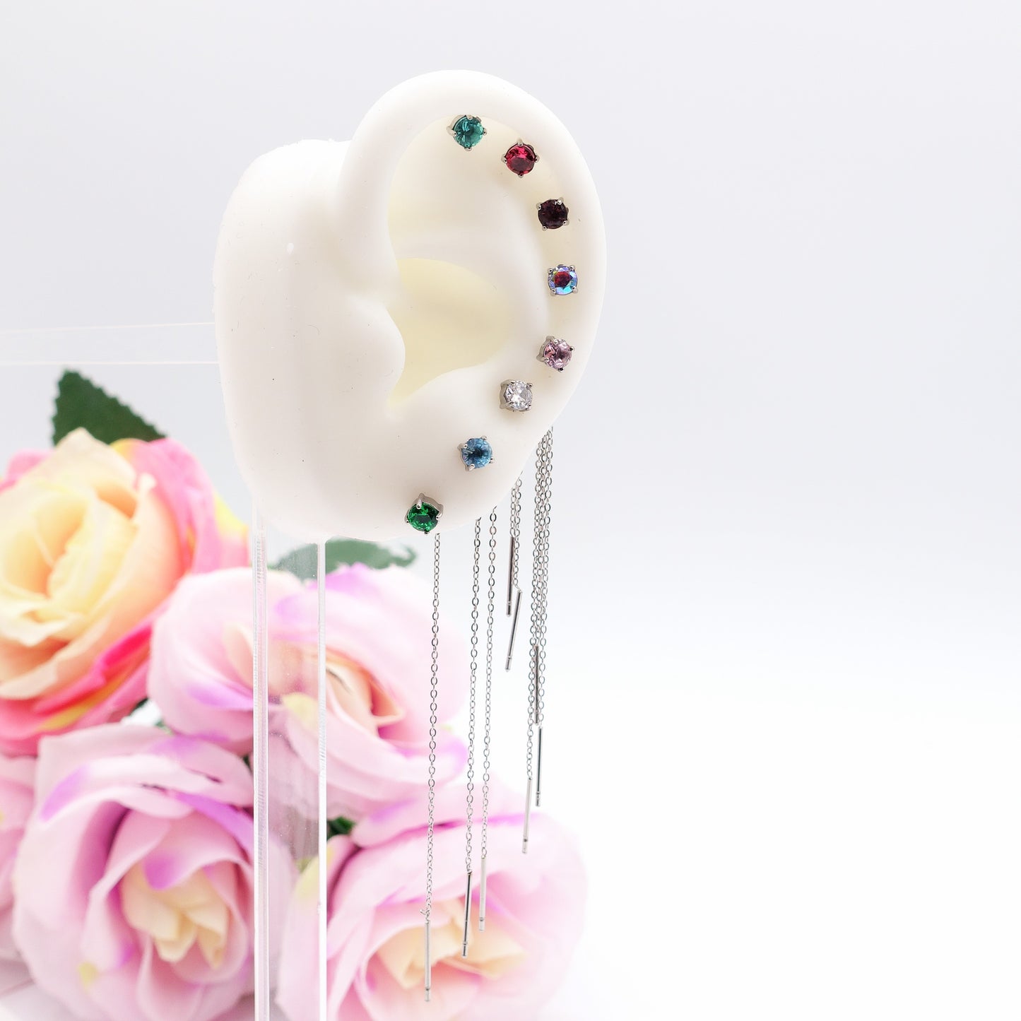 SHINY RAINBOW- Acciaio inossidabile ~ PAIO Orecchini filo pendenti con cubic zirconia