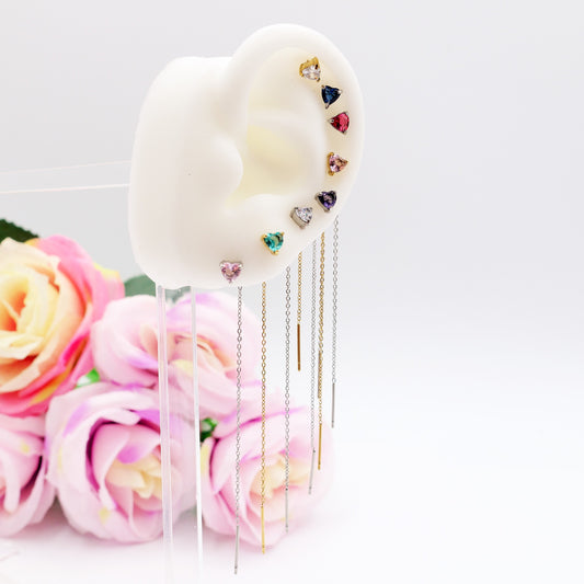 SHINY CUORE Rainbow - Acciaio inossidabile ~ PAIO Orecchini filo pendenti con cubic zirconia a cuore - Saliscendi -