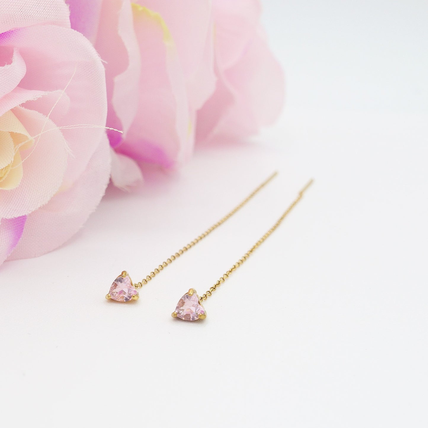 SHINY CUORE Rainbow - Acciaio inossidabile ~ PAIO Orecchini filo pendenti con cubic zirconia a cuore - Saliscendi -