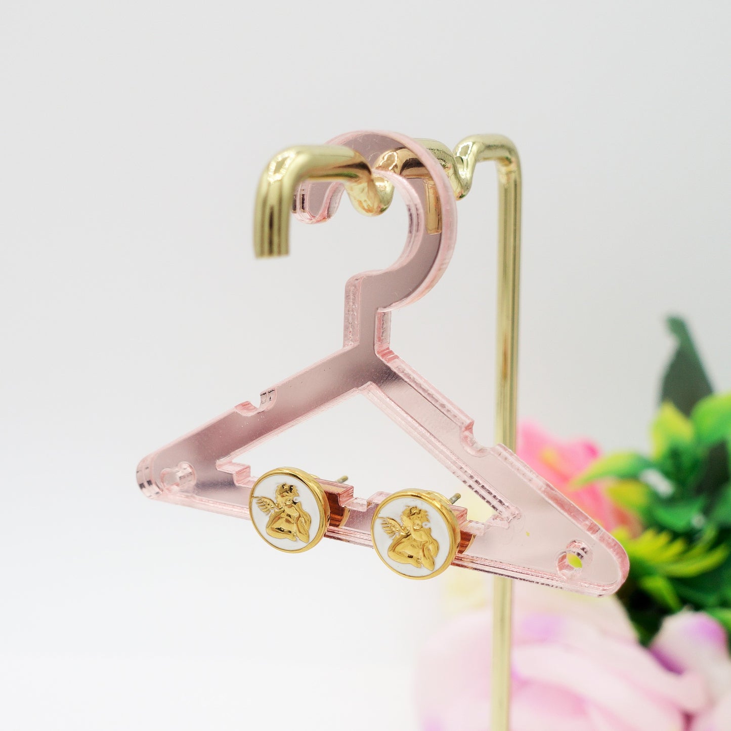 CHERUB STUDS - ACCIAIO INOSSIDABILE ~ Paio Orecchini a lobo con angioletto