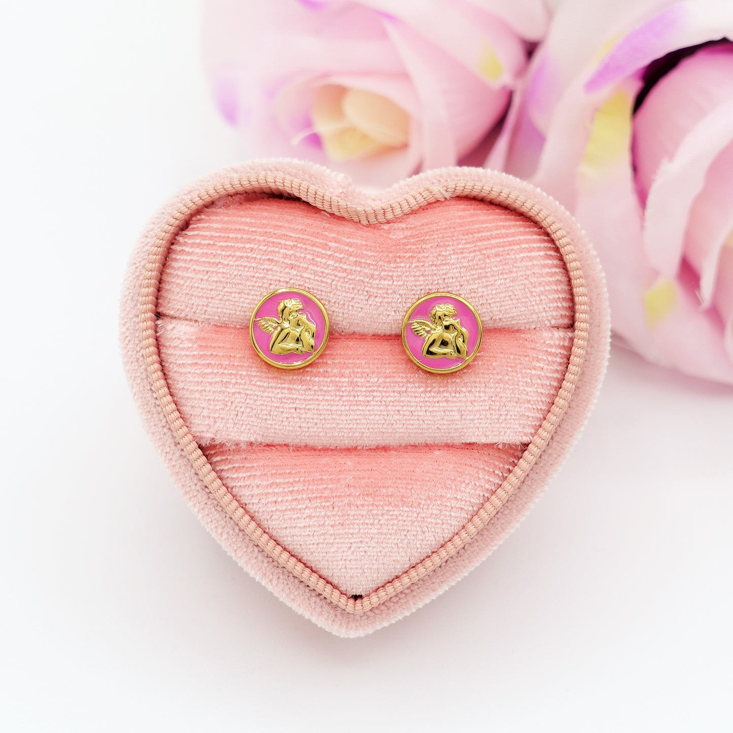 CHERUB STUDS - ACCIAIO INOSSIDABILE ~ Paio Orecchini a lobo con angioletto