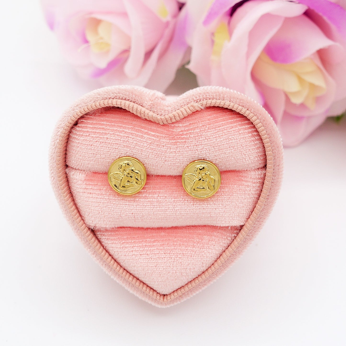 CHERUB STUDS - ACCIAIO INOSSIDABILE ~ Paio Orecchini a lobo con angioletto