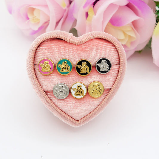CHERUB STUDS - ACCIAIO INOSSIDABILE ~ Paio Orecchini a lobo con angioletto