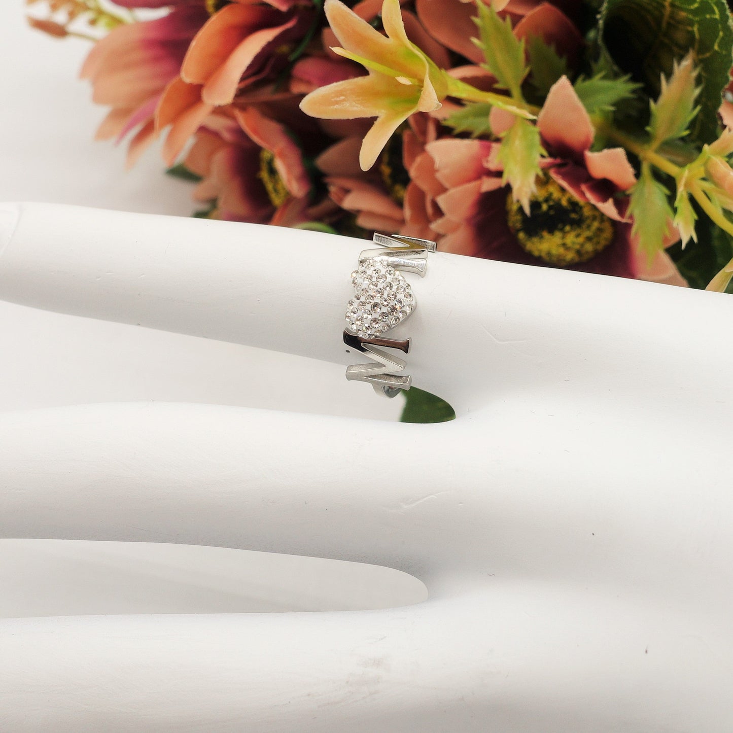 MOM - Anello regolabile in ACCIAIO inossidabile con cubic zirconia