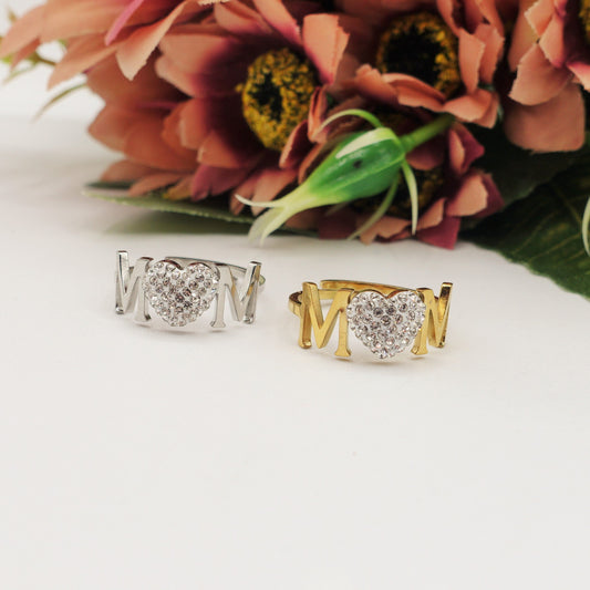 MOM - Anello regolabile in ACCIAIO inossidabile con cubic zirconia