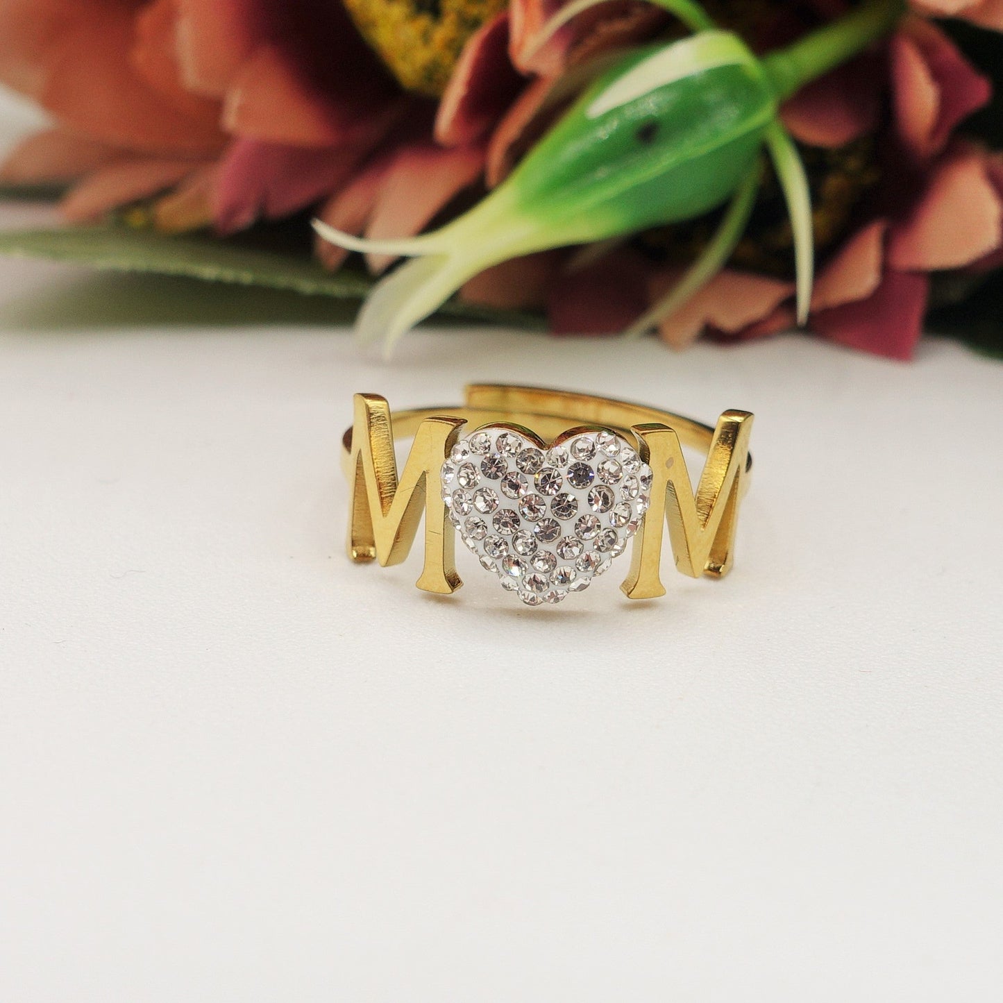 MOM - Anello regolabile in ACCIAIO inossidabile con cubic zirconia