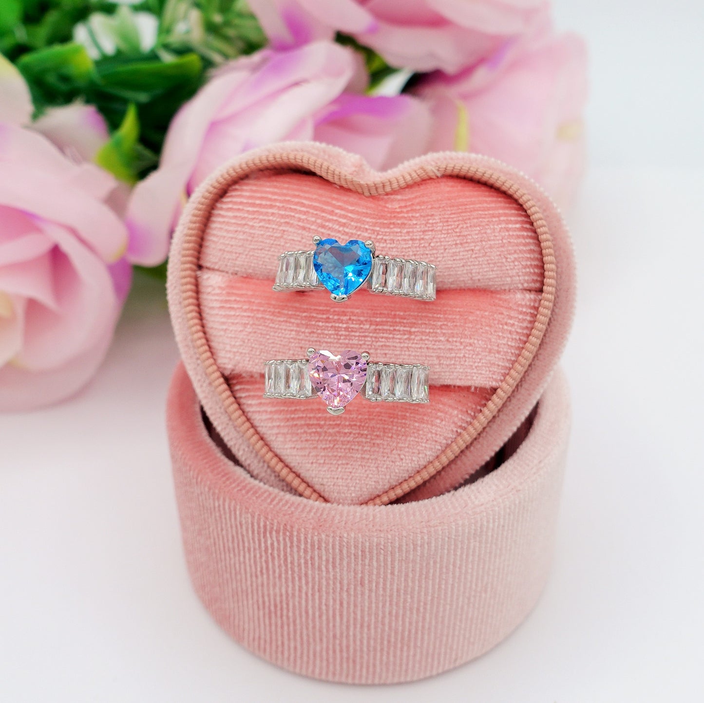 JULIANNE BIG HEART ~ Anello in cubic zirconia taglio baguette e cuore