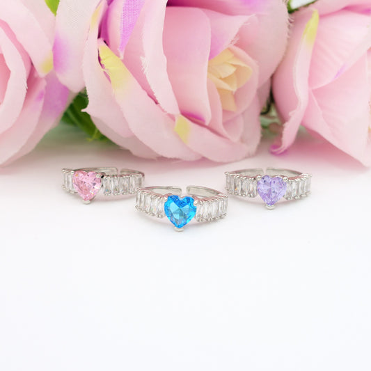 JULIANNE BIG HEART ~ Anello in cubic zirconia taglio baguette e cuore