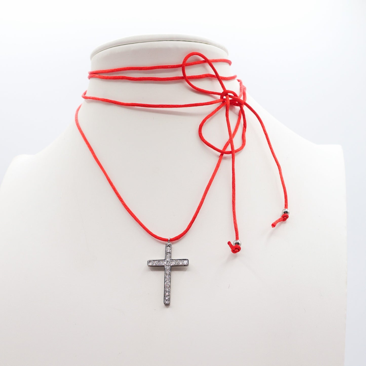 FANNY FLUO - ACCIAIO INOSSIDABILE - Collana cordino seta con croce zirconata