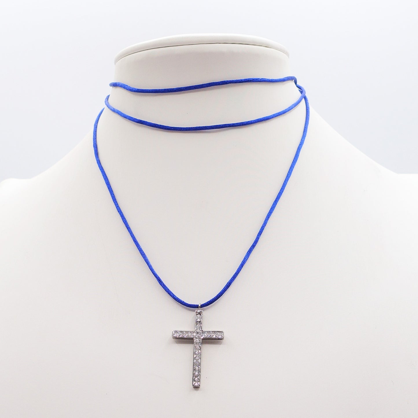 FANNY FLUO - ACCIAIO INOSSIDABILE - Collana cordino seta con croce zirconata