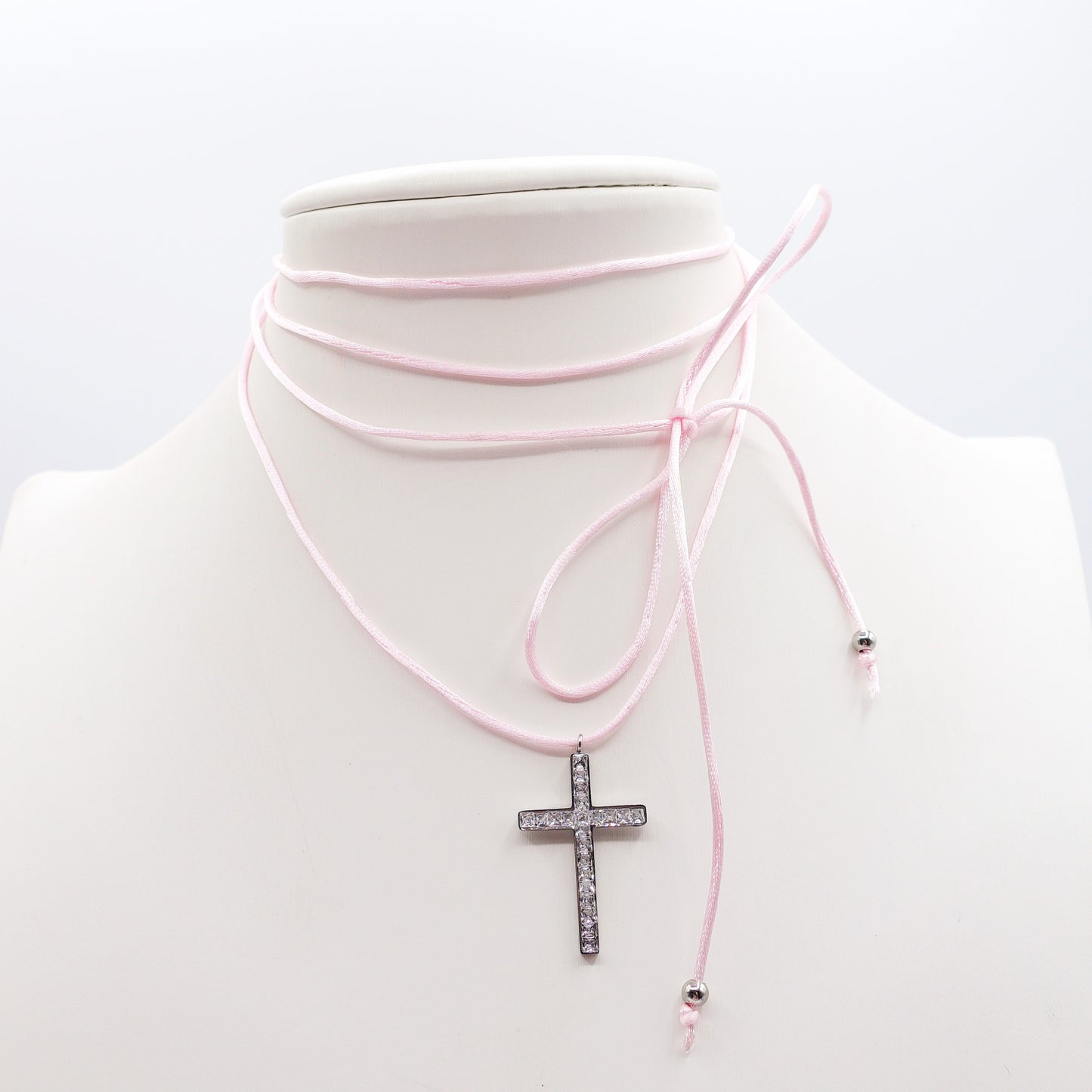 FANNY FLUO - ACCIAIO INOSSIDABILE - Collana cordino seta con croce zirconata