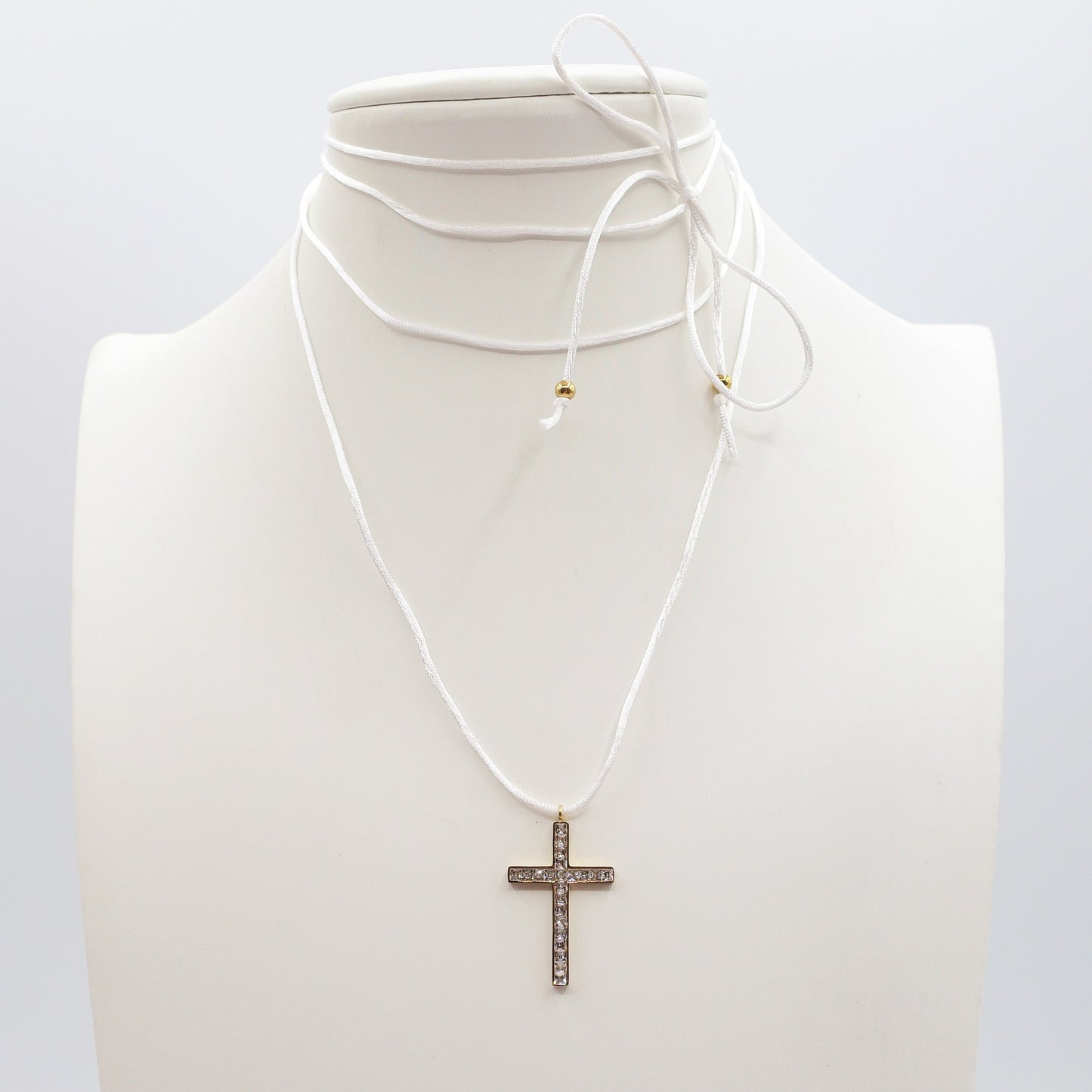 FANNY FLUO - ACCIAIO INOSSIDABILE - Collana cordino seta con croce zirconata
