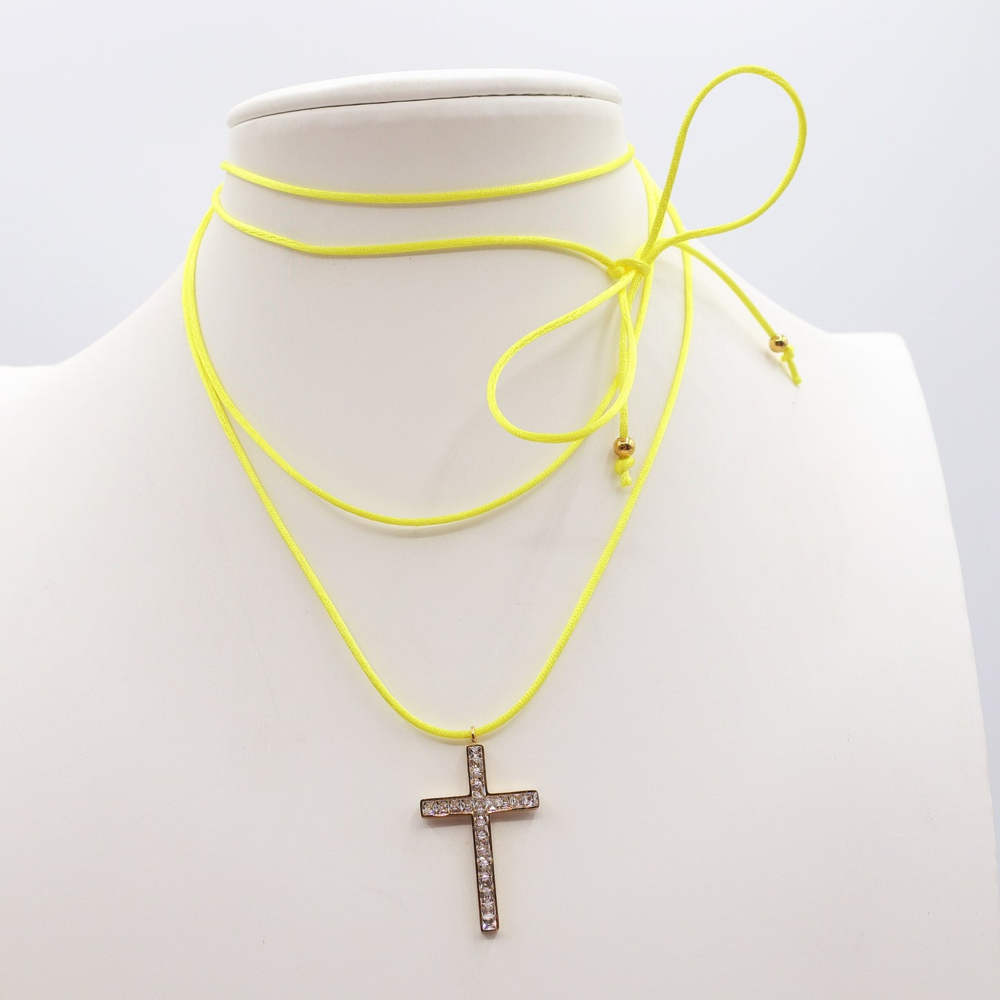 FANNY FLUO - ACCIAIO INOSSIDABILE - Collana cordino seta con croce zirconata
